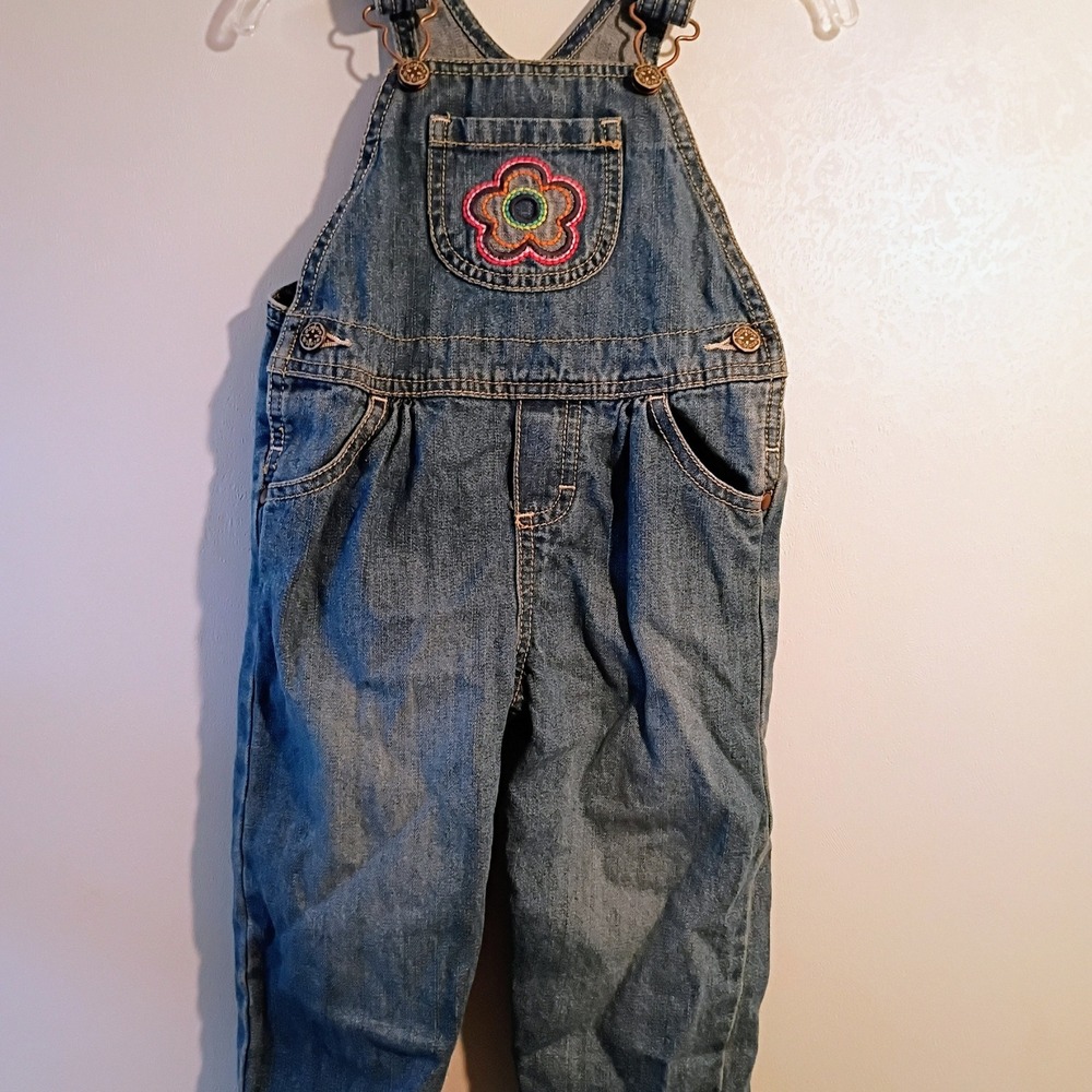 OshKosh Bgosh Denim Overalls Flower Applique Kids 18 Months
